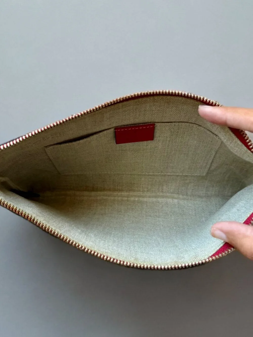 Gucci Red Leather Bamboo Tassel Zip Pouch Clutch
